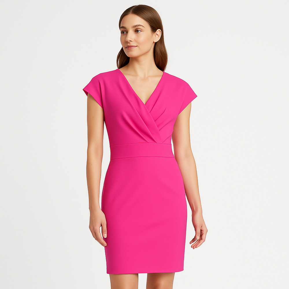 Alexa Admor Dress Womens Extra Small Pink Sheath Cap Sleeve V Neck Modern - Picture 1 of 7